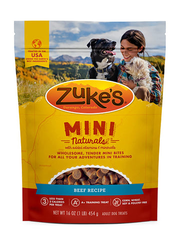 Zuke's Mini Naturals Dog Training Treats, Beef Recipe, Soft Mini Dog Treats with Vitamins & Minerals, Made for All Breed 16 Ounce (Pack of 2)