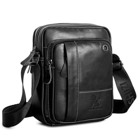 BAIGIO Mens Genuine Leather Cross Body Bag Casual Messenger Satchel Side Bag for Wallet Purse Mobile Phone Keys Black