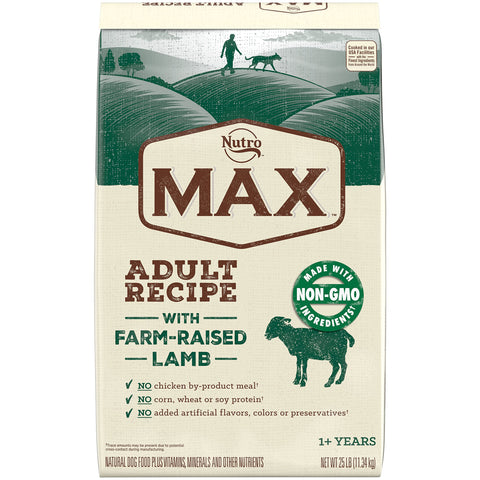 NUTRO MAX Adult Recipe Dry Dog Food With Farm Raised Lamb, 25 LB Bag