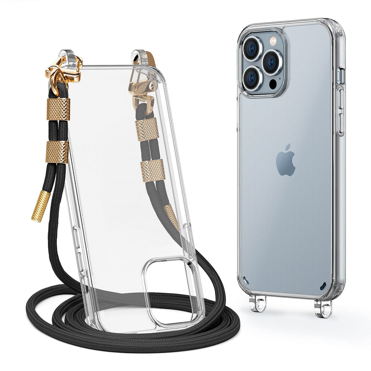Lawonda Clear Case Compatible with iPhone 15 Pro Max Case Crossbody Adjustable Strap Shockproof Protective Lanyard Phone Case Black