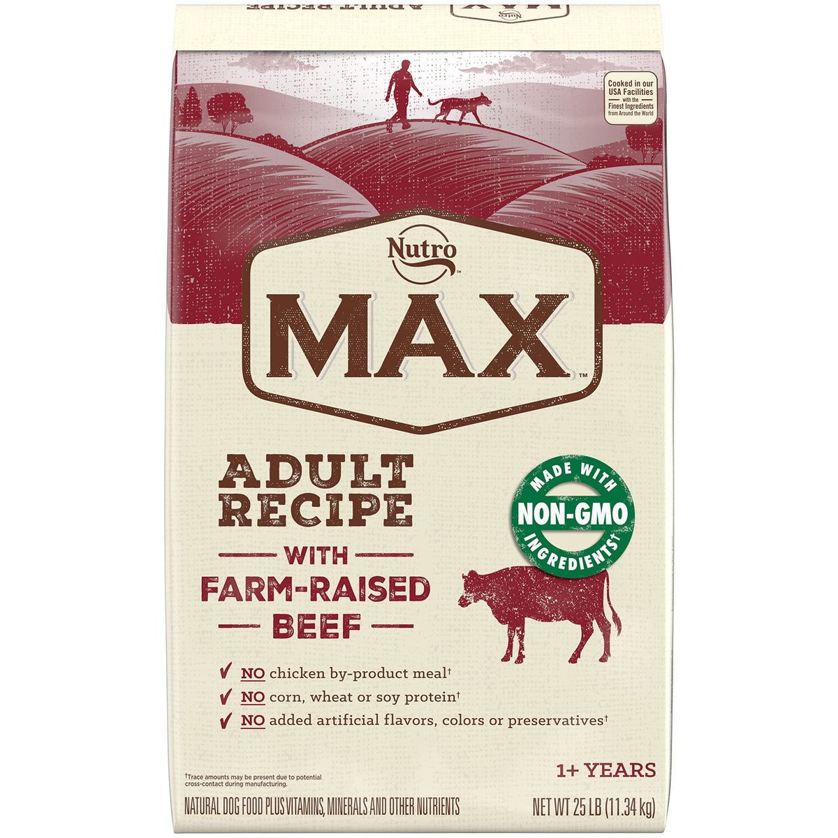 NUTRO MAX Adult Recipe Dry Dog Food With Farm Raised Beef, 25 LB Bag