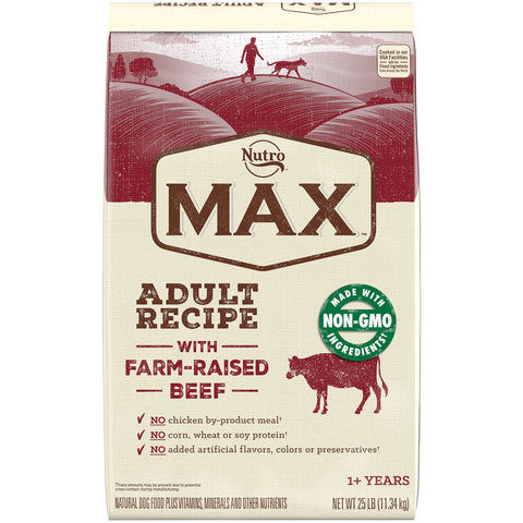 NUTRO MAX Adult Recipe Dry Dog Food With Farm Raised Beef, 25 LB Bag