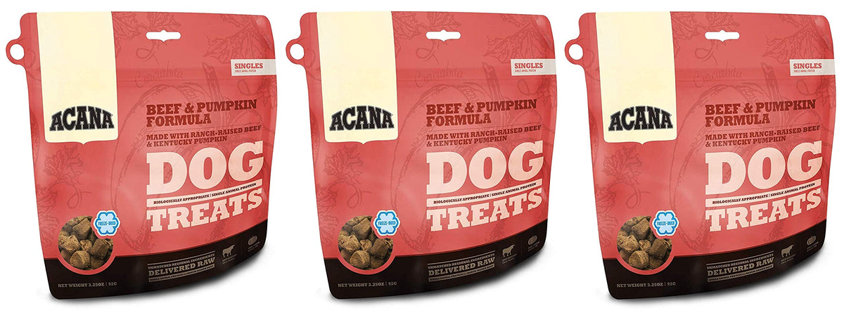 ACANA 3 Pack of Beef and Pumpkin Dog Treats, 3.25 Ounces Each, Freeze-Dried Raw Single-Source Protein