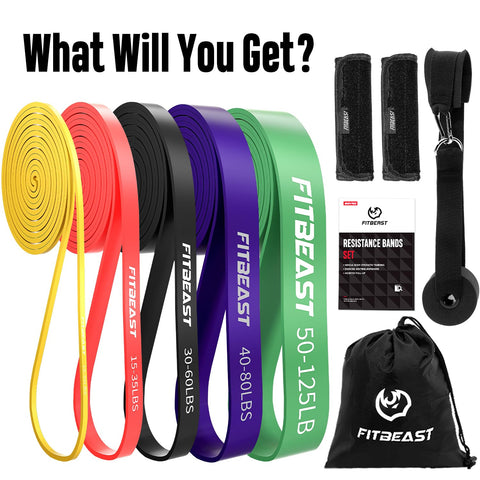 FitBeast Pull Up Bands Set, 5 Different Levels Resistance Band Pull Up for Calisthenics, CrossFit, Powerlifting, Muscle Toning, Yoga, Stretch Mobility, Pull Up Assistance Bands