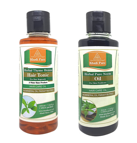 Khadi Pure Thyme Henna Sls & Neem Sls Hair Oil, 210 ml (Pack of 2)