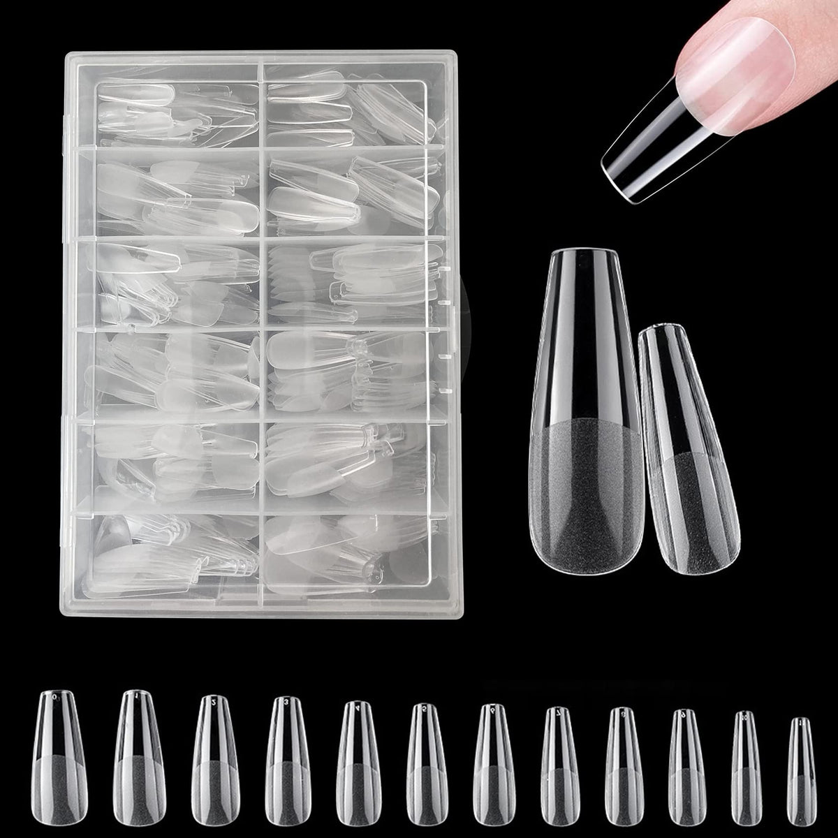 Nail Tips - 420PCS Soft Gel Full Cover Nail Tips Kit for Nails Extensions, ZAHRVIA Clear Acrylic Glue Tips No File False French Nail Tips for Manicure Salons Nail Art (Long Coffin)