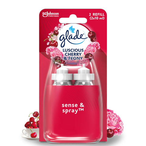 Glade Sense & Spray Air Freshener Refill, Motion Activated Automatic Room Spray and Odour Eliminator for Home, Cherry & Peony, Duo Pack (2 x 18ml)
