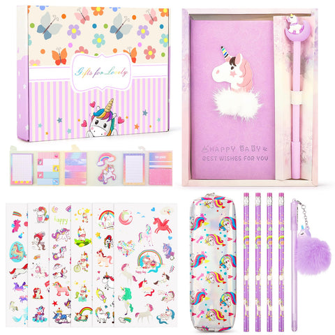 Maomaoyu Unicorn Stationary Sets for Girls, Girls Stationary Gift Sets with Unicorn Gift Box, Pencil Case & Stickers, Unicorn Birthday & Christmas Gifts for Girls Age 4 -12, Purple
