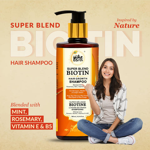 The Indie Earth Rosemary Mint Biotin Hair Shampoo for Stronger, Thicker & Longer Hairs with Rosemary, Mint, Vitamin E and B5 | Hair Growth Shampoo for Healthy Hairs, Contains NO SLS, NO SLES, NO PARABENS 300 mL