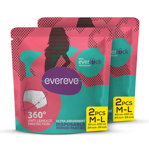 EverEve Ultra Absorbent, Heavy Flow Disposable Period Panties for Sanitary Protection, Maternity Delivery Pads, Overnight Napkins, 360 Degree Protection, Post partum use, M-L, (2'sx2) 4 Panties