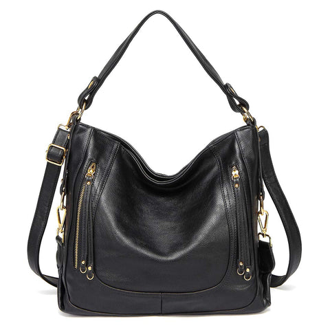 Kasgo Hobo Bag for Women, Fashion PU Leather Handbag Large Shoulder Bag Tote Bag for Ladies Work Daily Use with Detachable Shoulder Strap Black