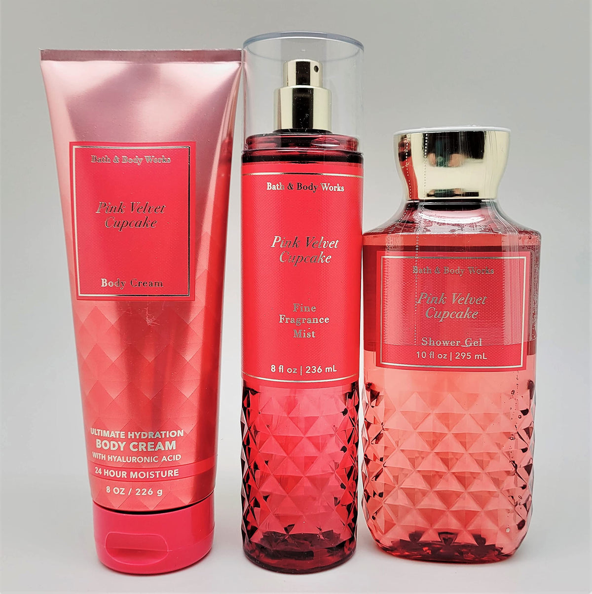 Bath & Body Works - Pink Velvet Cupcake - 3 pc Bundle - Fine Fragrance Mist, Ultimate Hydration Body Cream and Shower Gel