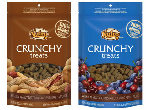 Nutro Crunchy Dog Treats 2 Flavor Variety Bundle: (1) Nutro Crunchy Dog Treats with Real Peanut Butter and (1) Nutro Crunchy Dog Treats with Real Mixed Berries, 10 Ounces Each (2 Bags Total)