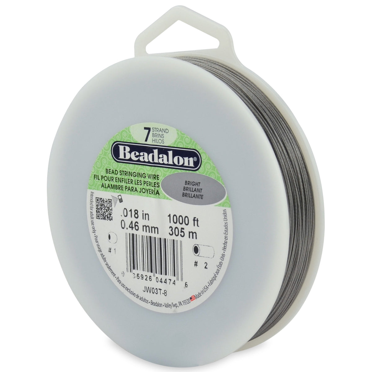 Beadalon 7 Strand Stainless Steel Bead Stringing Wire, 018 in / 0.46 mm, Bright, 1000 ft / 305 m