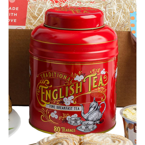 Afternoon Tea Hamper | British Gift Hamper | Sweat & Savoury Treats | Includes Scones, Clotted Cream, Strawberry Jam, Biscuits, Teabags, Dundee Cake, Tea Caddy, Fudge, Plum Bread & Butter | Food Gifts