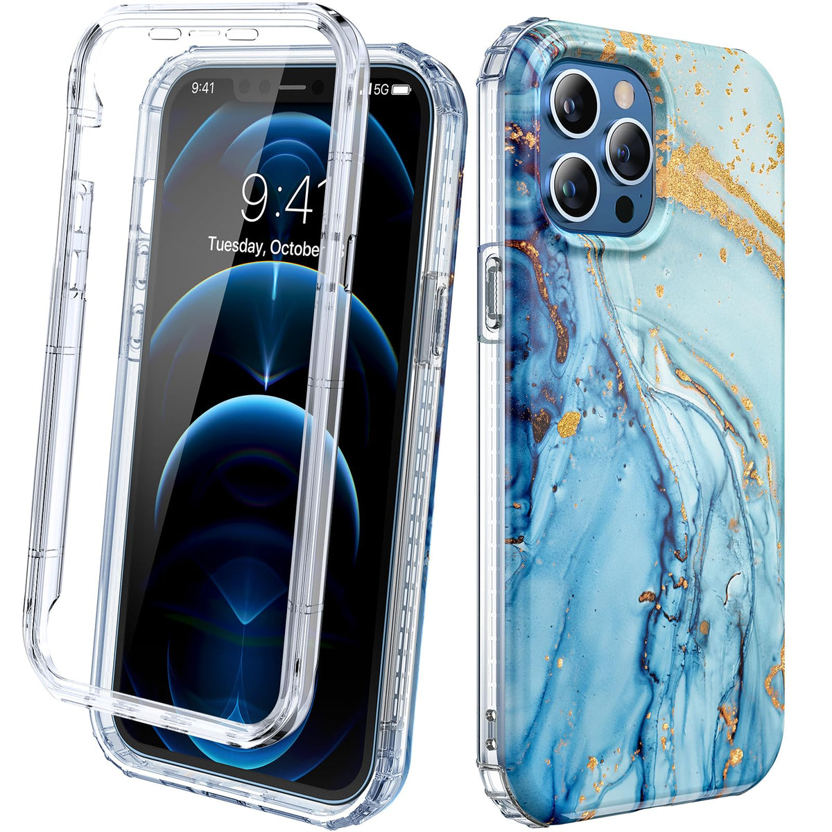 Miracase Designed for iPhone 12 Pro Max Case, Full Body Rugged Case with Built-in Touch Sensitive Anti-Scratch Screen Protector, Soft TPU Case Compatible with iPhone 12 Pro Max 6.7", Gilt Blue