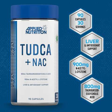 Applied Nutrition TUDCA + NAC - TUDCA Liver & Antioxidant Support, Bile Salts, Liver Support Suplement, 800mg Tauroursodeoxycholic Acid (90 Capsules - 30 Servings)