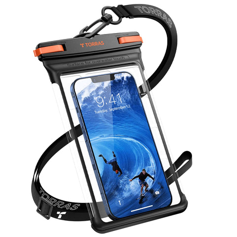 TORRAS Icecube IPX8 Waterproof Phone Pouch, Underwater Screen Touchable, Waterproof Phone Case for Snorkeling, Adjustable Lanyard, Vacation Essentials for iPhone 14 Pro Max/13/12 Samsung, Black 6.9''