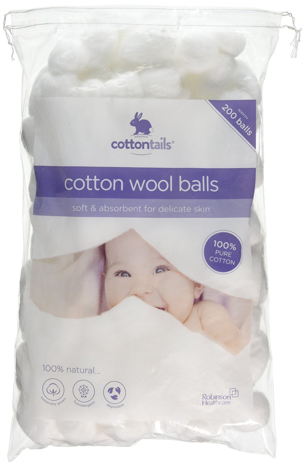 COTTONTAILS Cotton Wool Balls For Baby |Soft And Absorbent For Delicate Skin | Hypoallergenic | Degradable Cotton Balls |