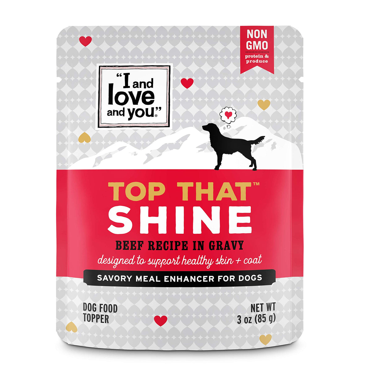 "I and love and you" Top That Shine Wet Dog Food Pouch, Beef Recipe In Gravy, 3 oz (Pack of 12)