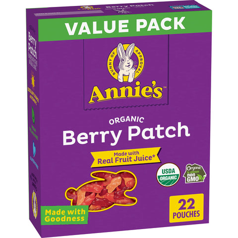 Annie's Organic Berry Patch Bunny Fruit Flavored Snacks, Gluten Free, Value Pack, 22 Pouches, 15.4 oz.