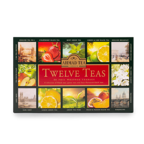 Ahmad Tea Twelve Teas Selection Pack | Black / Green / Fruit teas | Perfect tea gift | 60 Teabag Sachets | 12 Flavours