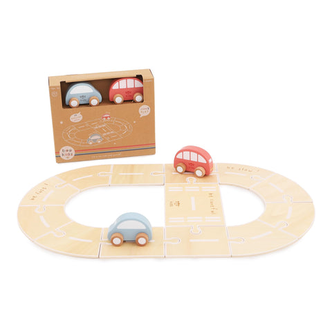 Just Bee Kids Wooden Car and Road Puzzle | 2 Colourful Cars | Montessori-Inspired Interactive Jigsaw Toy (15 Pcs) | 100% Wood, Plastic-Free | Safe Soft Edges for Toddlers & Children (12+ Months)