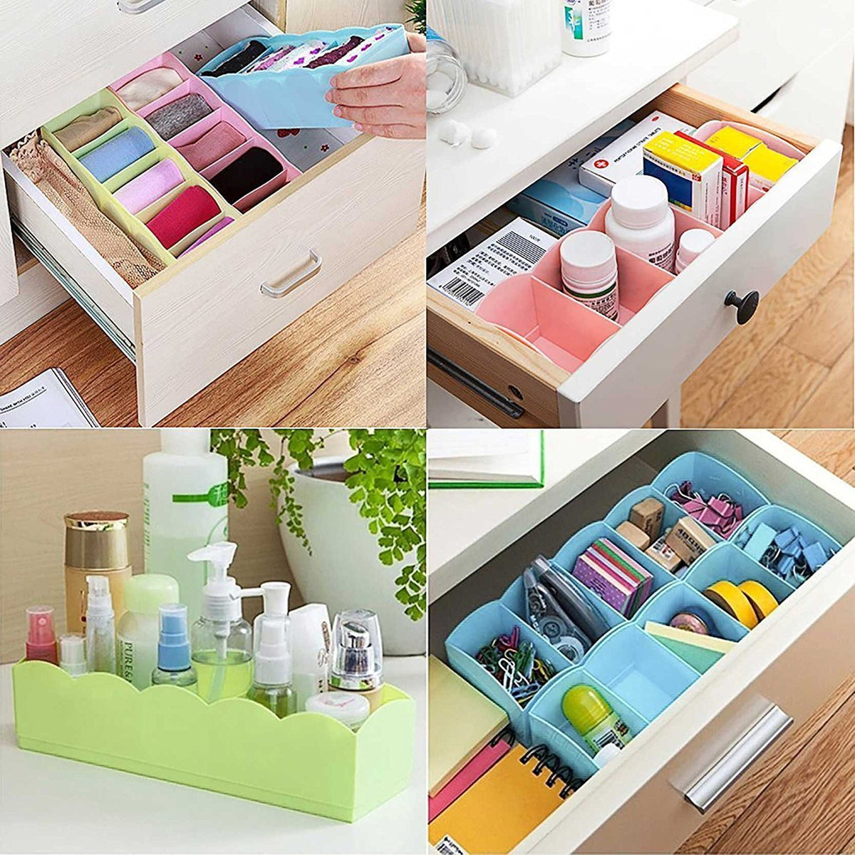 Inditradition Drawer Organizer, Dividers, Closet Storage Box | Multi-Purpose, ABS Plastic, Multi-Color (Pack of 4)