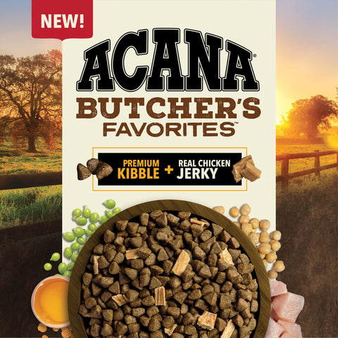 ACANA Butcher's Favorites Dry Dog Food, Free-Run Poultry* & Liver Recipe, Dog Food Kibble & real chicken jerky, 4lb