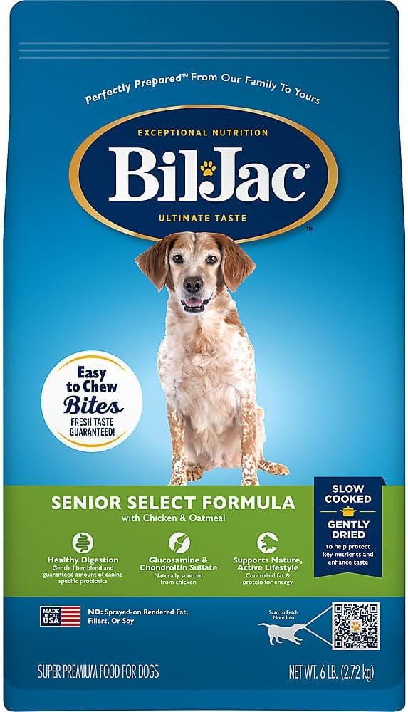 Bil-Jac Senior Dog Food Dry Select Formula Small or Large Breed 6 lb Bag (2-Pack) - Chicken & Oatmeal - Super Premium Since 1947