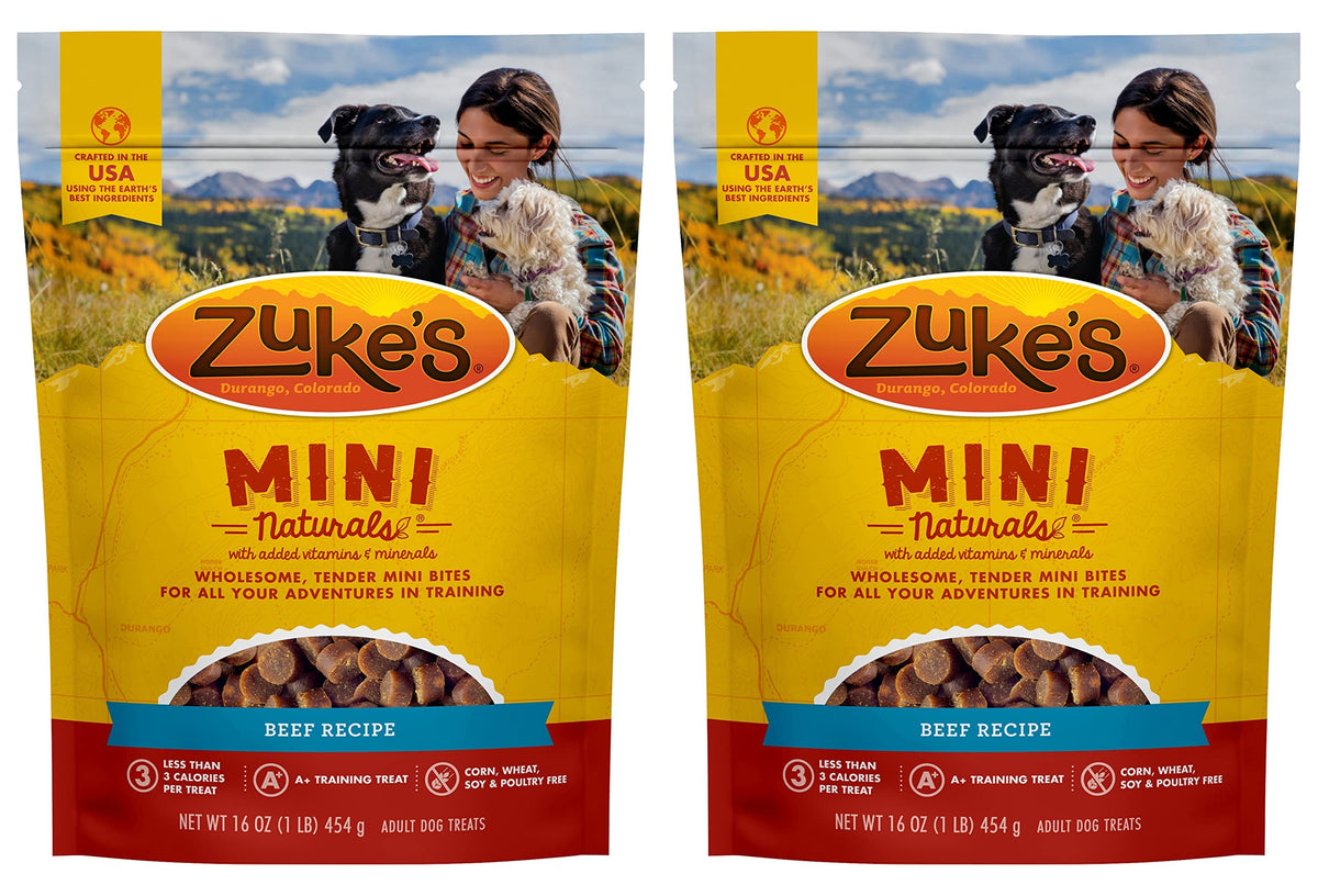 Zuke's Mini Naturals Dog Training Treats, Beef Recipe, Soft Mini Dog Treats with Vitamins & Minerals, Made for All Breed 16 Ounce (Pack of 2)