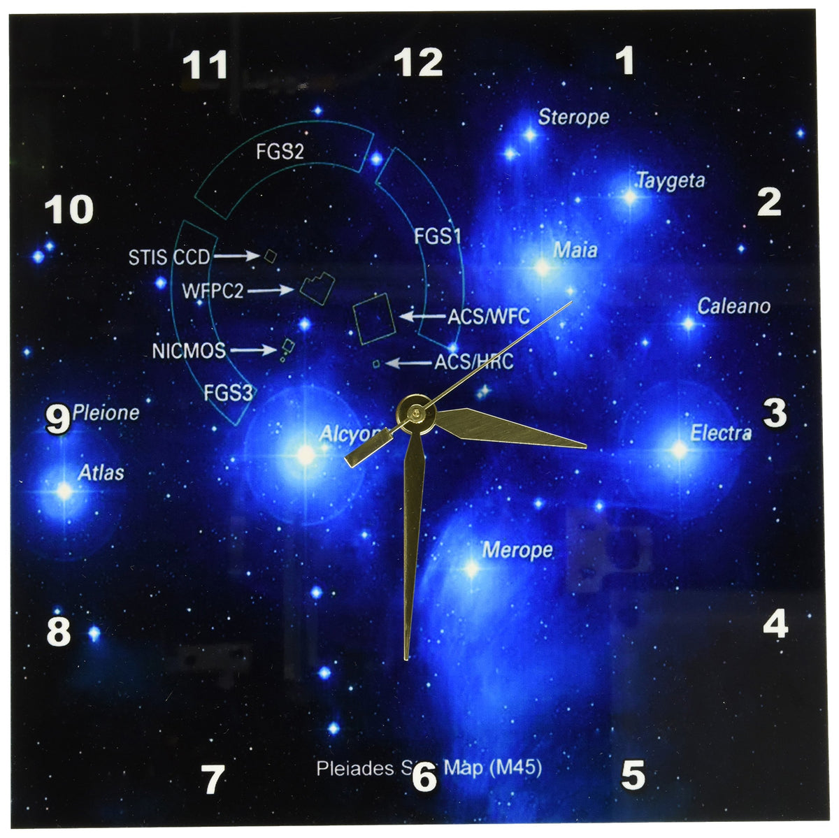 3dRose DPP_76809_1 Galaxy and Nebula-Pleiades Star Cluster Map 'M45'-Wall Clock, 10 by 10-Inch