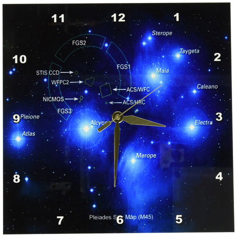 3dRose DPP_76809_1 Galaxy and Nebula-Pleiades Star Cluster Map 'M45'-Wall Clock, 10 by 10-Inch