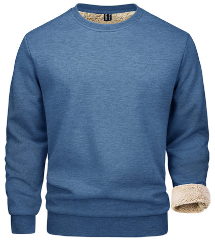 MAGCOMSEN Mens Sweatshirts Round Neck Warm Underwear Baselayer Tops Mens Jumper Sweater Casual Pullover Cotton Breathable Comfy Sweatshirts Thick Baselayer Top Mens Winter T-Shirts, Grey Blue