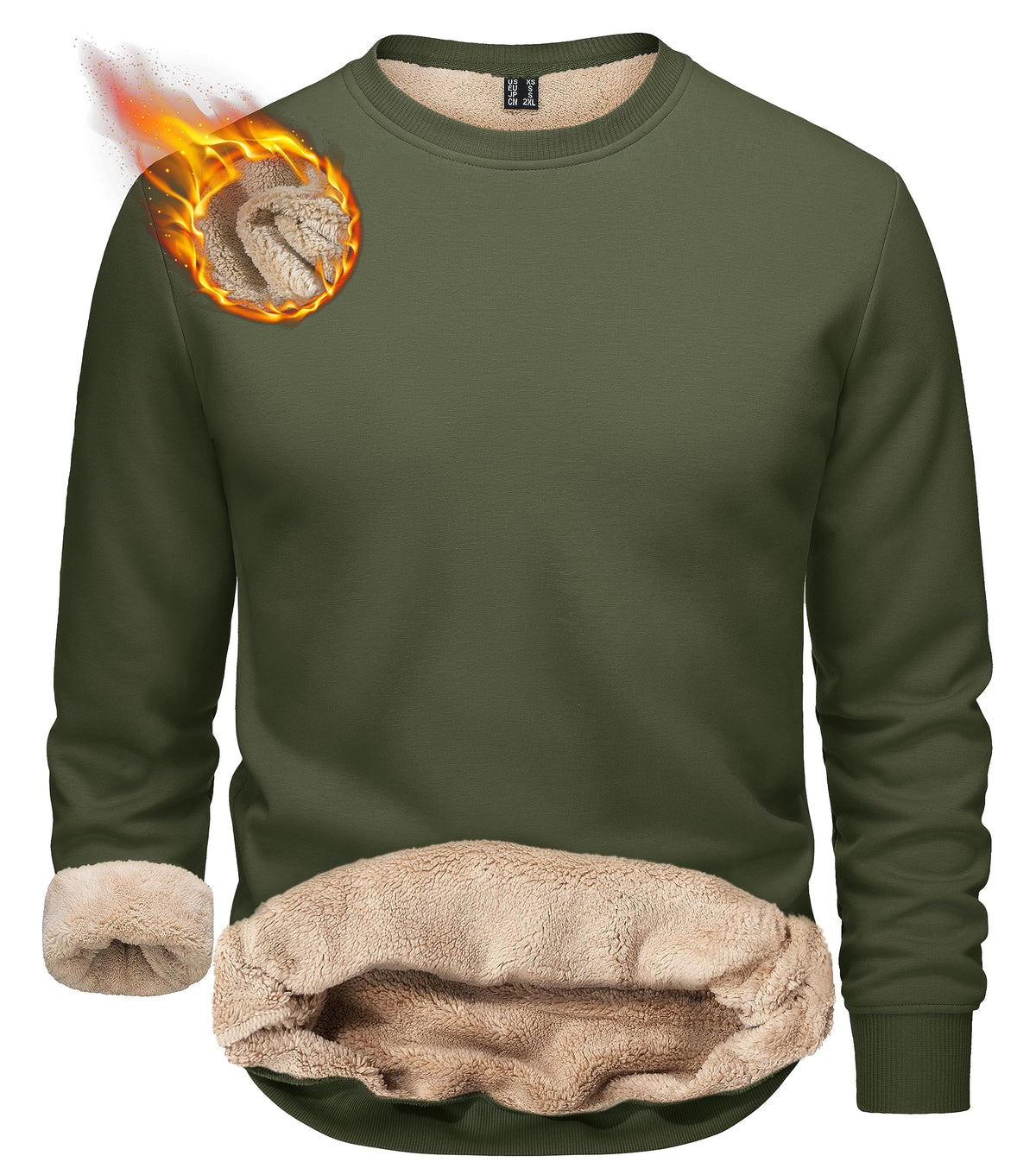 TACVASEN Sweatshirt Men Thermal Fleece Lined Jumper Winter Cotton Pullover Sweaters Plain Sweater Army Green,L