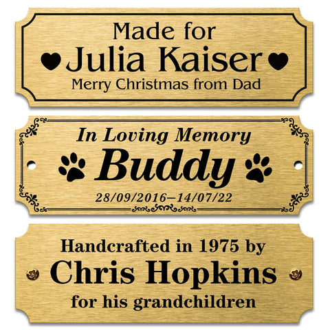Personalized Name Plates, Solid Brass Engraved Plaque, Trophy Plates Engraved, Custom Name Plate with Adhesive Backing or Screws, 3" W x 1" H