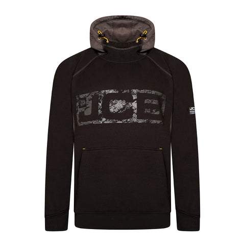 JCB - Horton Hoodie, Large - Made with 80% Cotton & 20% Polyester - Hoodies for Men Branding Details - Mens Clothes - Cordura Fabric Elbow Patches - 320gsm - Black/Grey