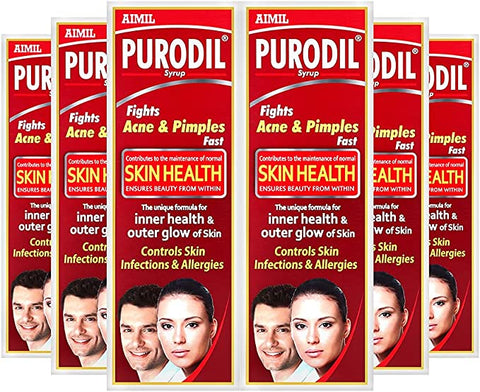 AIMIL Purodil Syrup for Pimple and Acne free Skin| Anti-Allergic Anti-Microbial Blood Pirifier Syrup - 200 ML (Pack of 6)