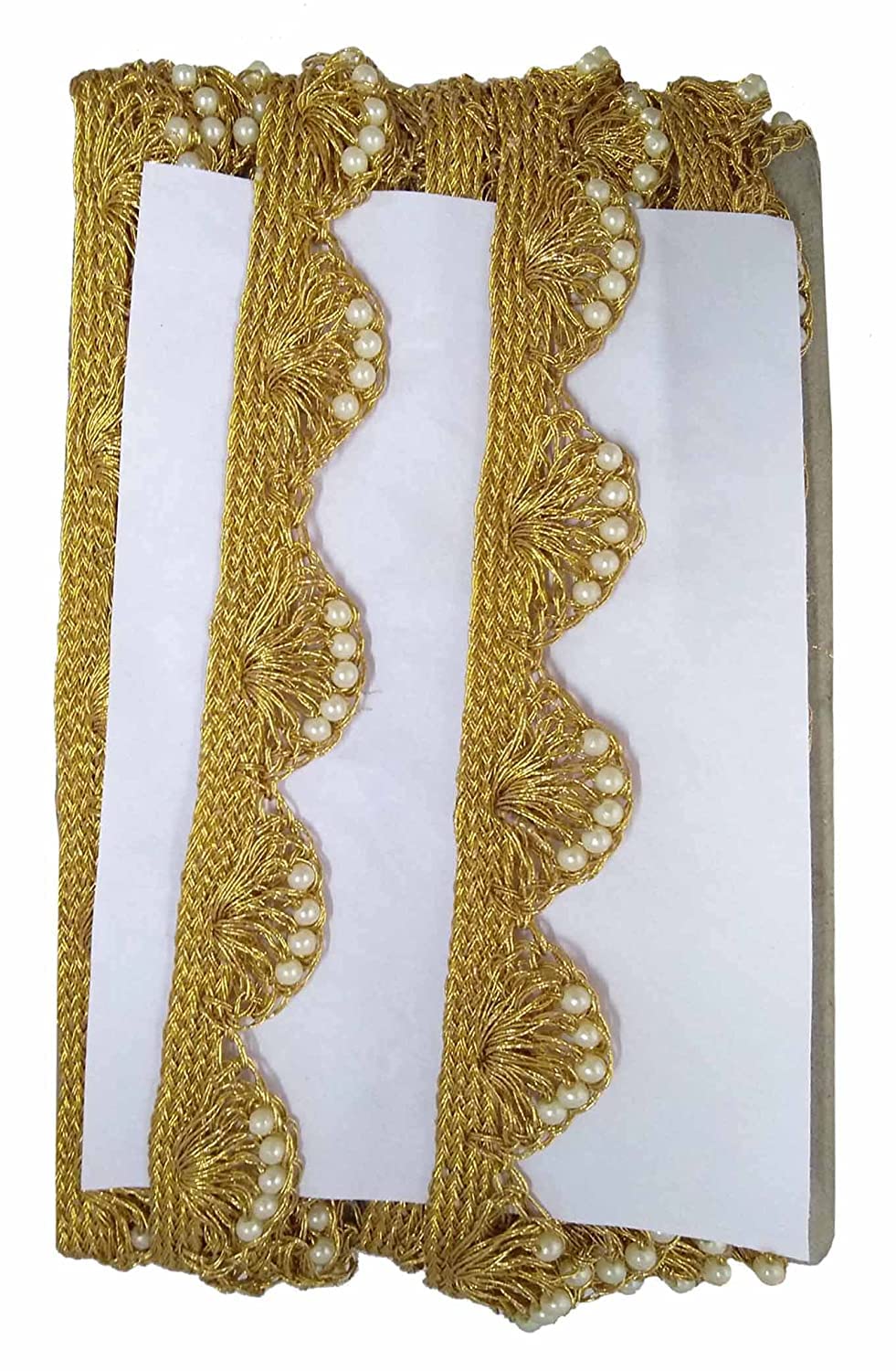 Choudhary Gota Moti Pearl Beads Pankh Border Lace for Bridal Dresses, Sarees, Lehengas, Decoration, Bag and Designing Embellishment Crafts (8.5 Mtr) (Antic Gold)