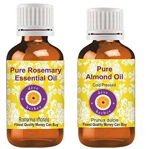 Deve Herbes Combo of Pure Rosemary Essential Oil (Rosmarinus officinalis) 30ml & Almond Oil (Prunus dulcis) 100ml for Skin ,Hair & Aromatherapy