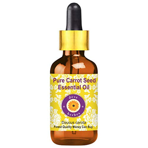 Deve Herbes Pure Carrot Seed Essential Oil (Daucus carota) with Glass Dropper Steam Distilled 10ml
