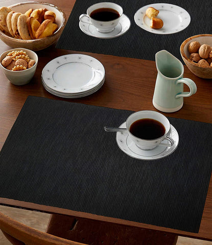 HOME COLORS.IN Cotton Ribbed Texture Rectangular Dining Table Placemat (35 x 50 cm, Nero Black) - Set of 4