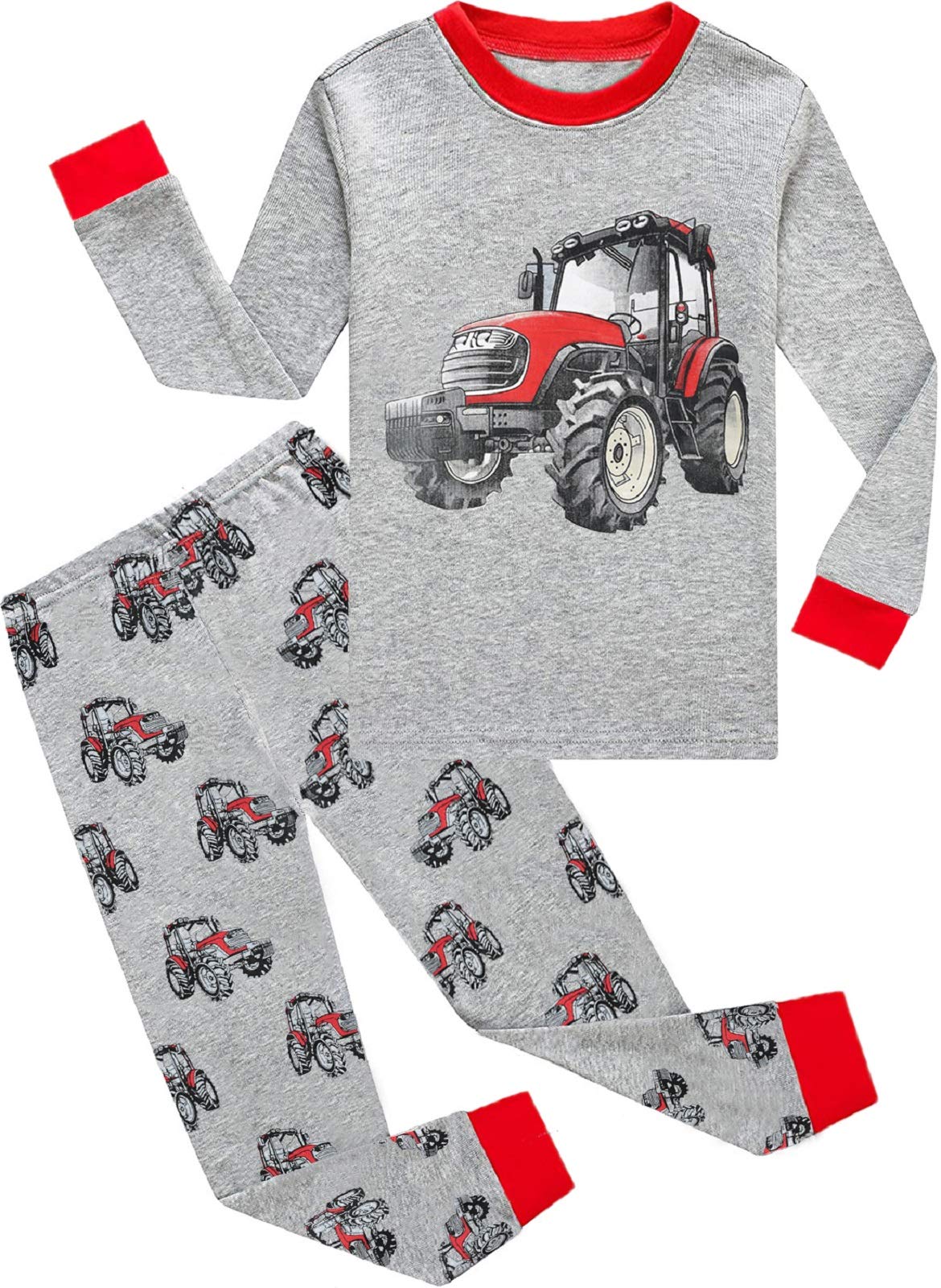 Little Hand Boys Pyjamas Set Tractor Cotton Toddler Long Sleeve Sleepwear Dinosaur Kids Pjs Nightwear Clothes Age 1-7 Years, 1# Tractor/Grey, 2-3 Years