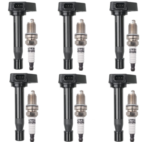 OYEAUTO Iridium Spark Plug Ignition Coil Pack Set of 6 UF242 30520-P8E-A01 Compatible with Honda Odyssey Accord Acura TL CL 3.0L 3.5L 3.7L V6