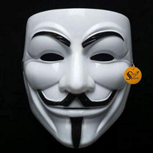 Sage Square Vendetta Comic FACE MASK Fawkes Mask Anonymous VIP Edition Face-Mask Perfect Fit Cosplay Protest V for Vendetta DC Comics for boys & Girls. (White)