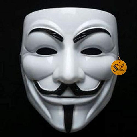 Sage Square Vendetta Comic FACE MASK Fawkes Mask Anonymous VIP Edition Face-Mask Perfect Fit Cosplay Protest V for Vendetta DC Comics for boys & Girls. (White)
