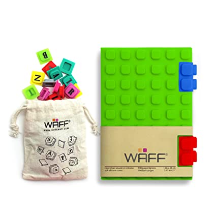WAFF, Soft Silicone Cube Tiles And Notebook / Journal Combo, Medium, 5.75" x 4" - Green