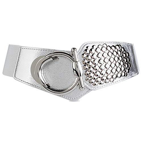 JASGOOD Women's Fashion Vintage Wide Elastic Waist Belt with Rivets Studs, E-Grey, Fit Waist 34"-40"