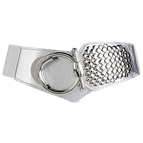 JASGOOD Women's Fashion Vintage Wide Elastic Waist Belt with Rivets Studs, E-Grey, Fit Waist 34"-40"